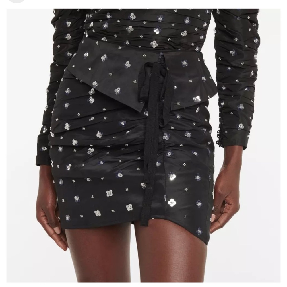 NEW Self-Portrait Cluster Sequin Taffeta Mini Skirt Black